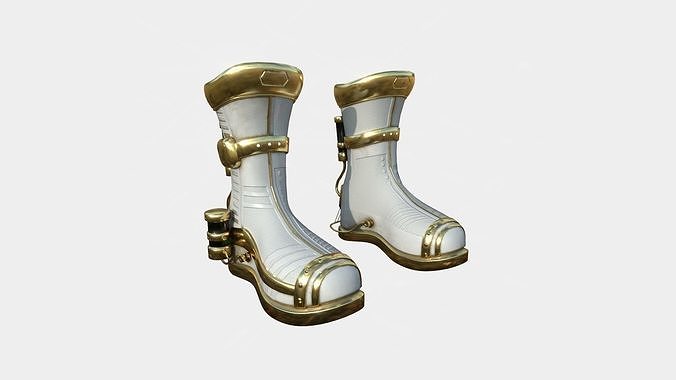 SciFi Boots A03 White Gold - Character Design Fashion Low-poly 3D model