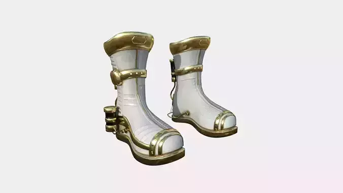 SciFi Boots A03 White Gold - Character Design Fashion Low-poly 3D model