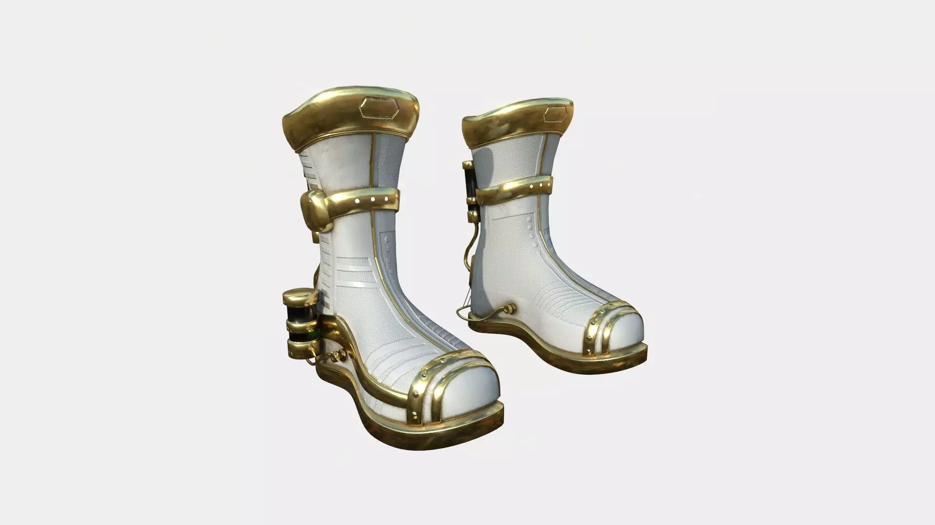 SciFi Boots A03 White Gold - Character Design Fashion Low-poly 3D model_0
