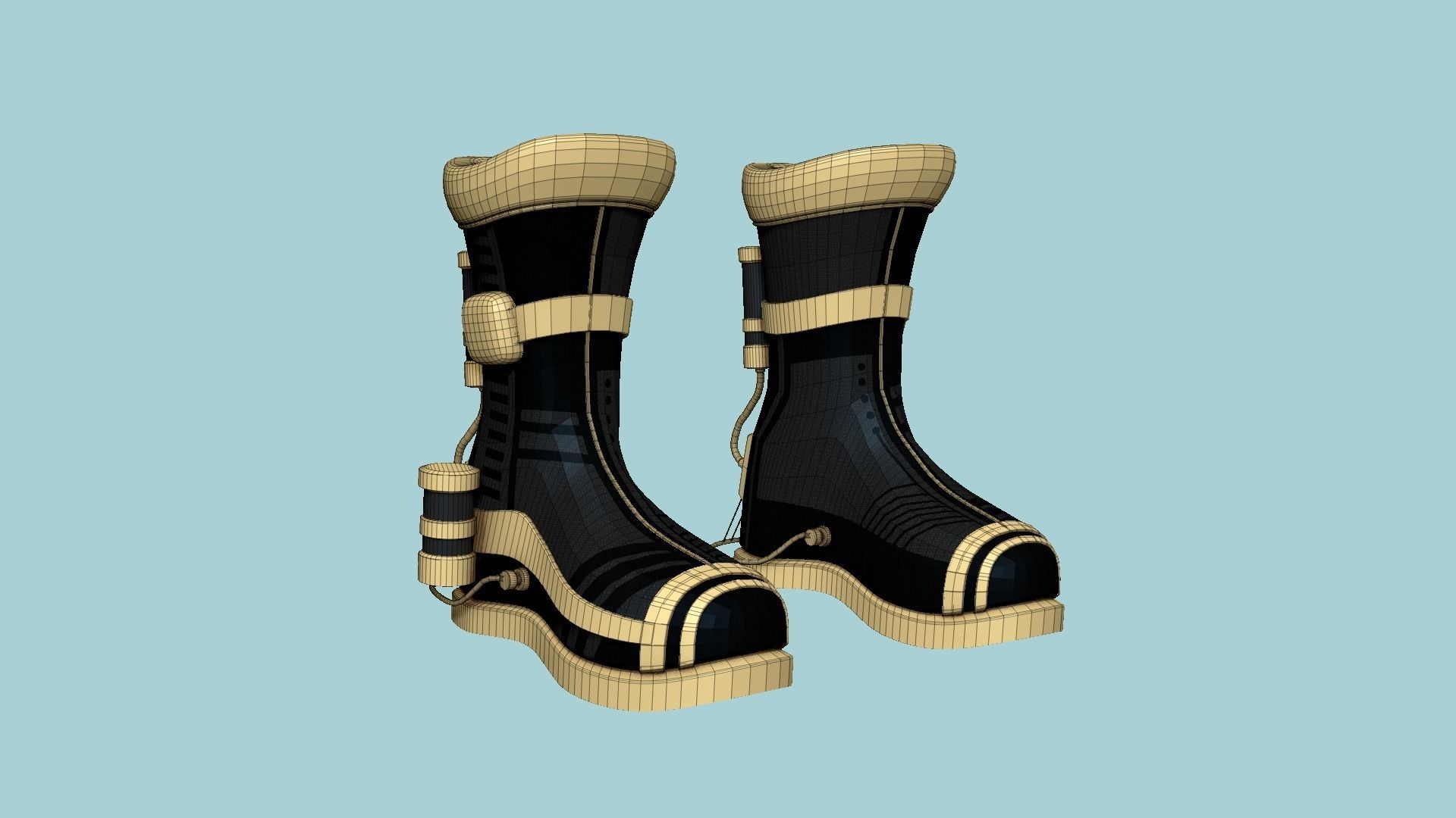SciFi Boots A04 Black Gold - Character Design Fashion Low-poly 3D model_6