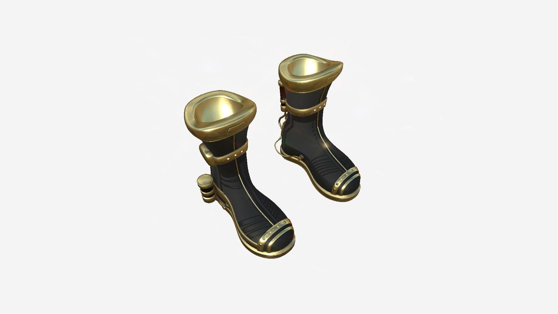 SciFi Boots A04 Black Gold - Character Design Fashion Low-poly 3D model_4