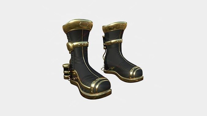 SciFi Boots A04 Black Gold - Character Design Fashion Low-poly 3D model
