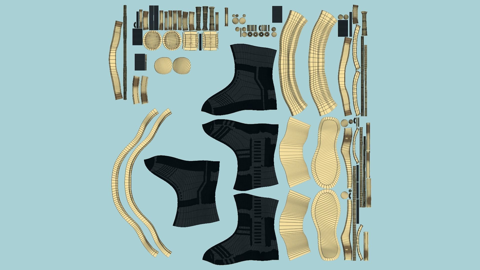 SciFi Boots A04 Black Gold - Character Design Fashion Low-poly 3D model_5
