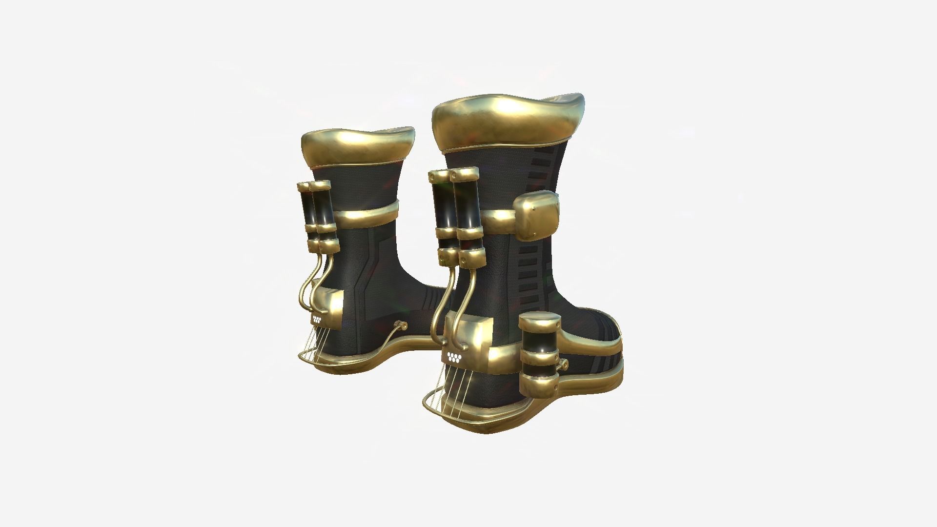 SciFi Boots A04 Black Gold - Character Design Fashion Low-poly 3D model_3