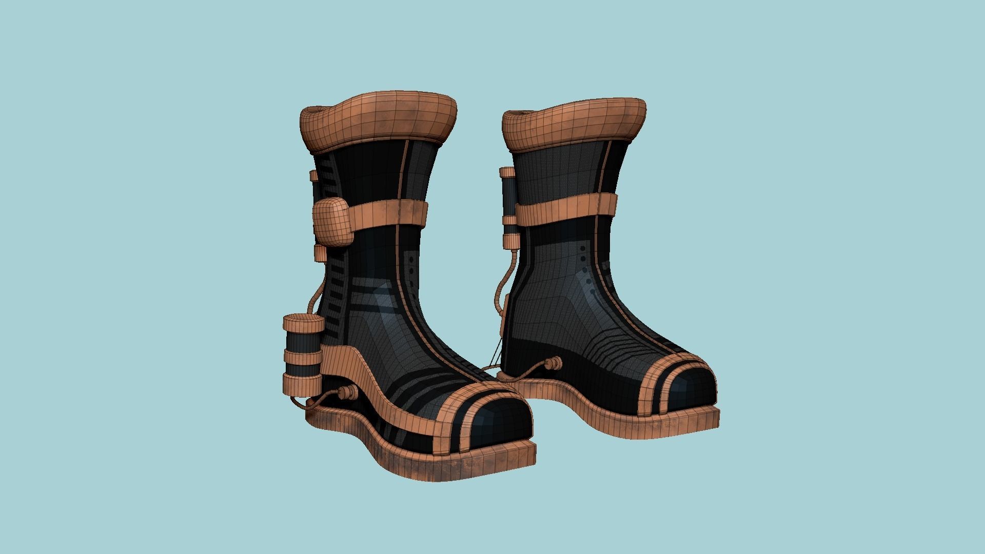 SciFi Boots A05 Copper - Character Design Fashion Low-poly 3D model_6