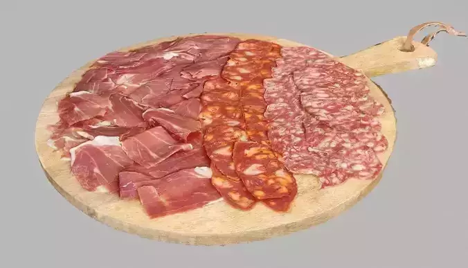 Cold cuts platter with Jamon Chorizo and Salsichon 3D model