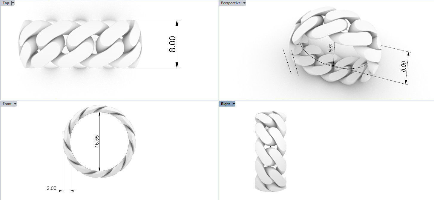 Cuban ring 8 mm wide size 52 3D print model_1