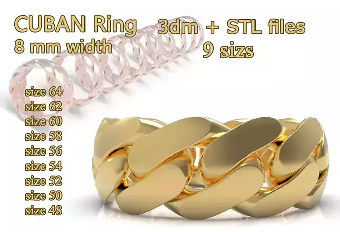 CUBAN Ring  8 mm width all sizes 3D Model Collection