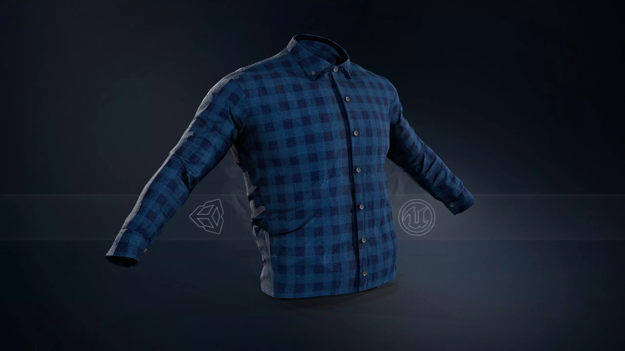 Blue Flannel Button Up Shirt Low-poly 3D model_0
