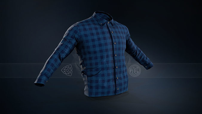Blue Flannel Button Up Shirt Low-poly 3D model