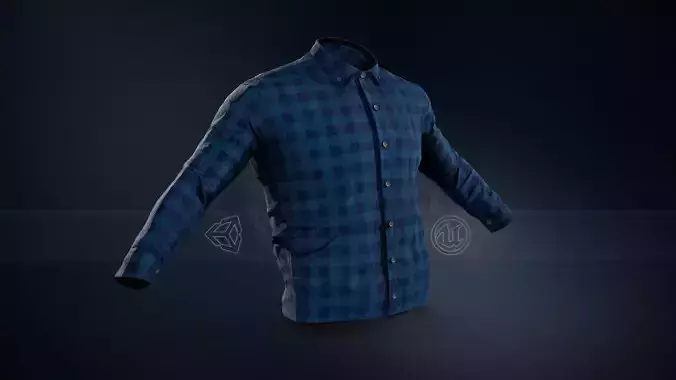 Blue Flannel Button Up Shirt Low-poly 3D model