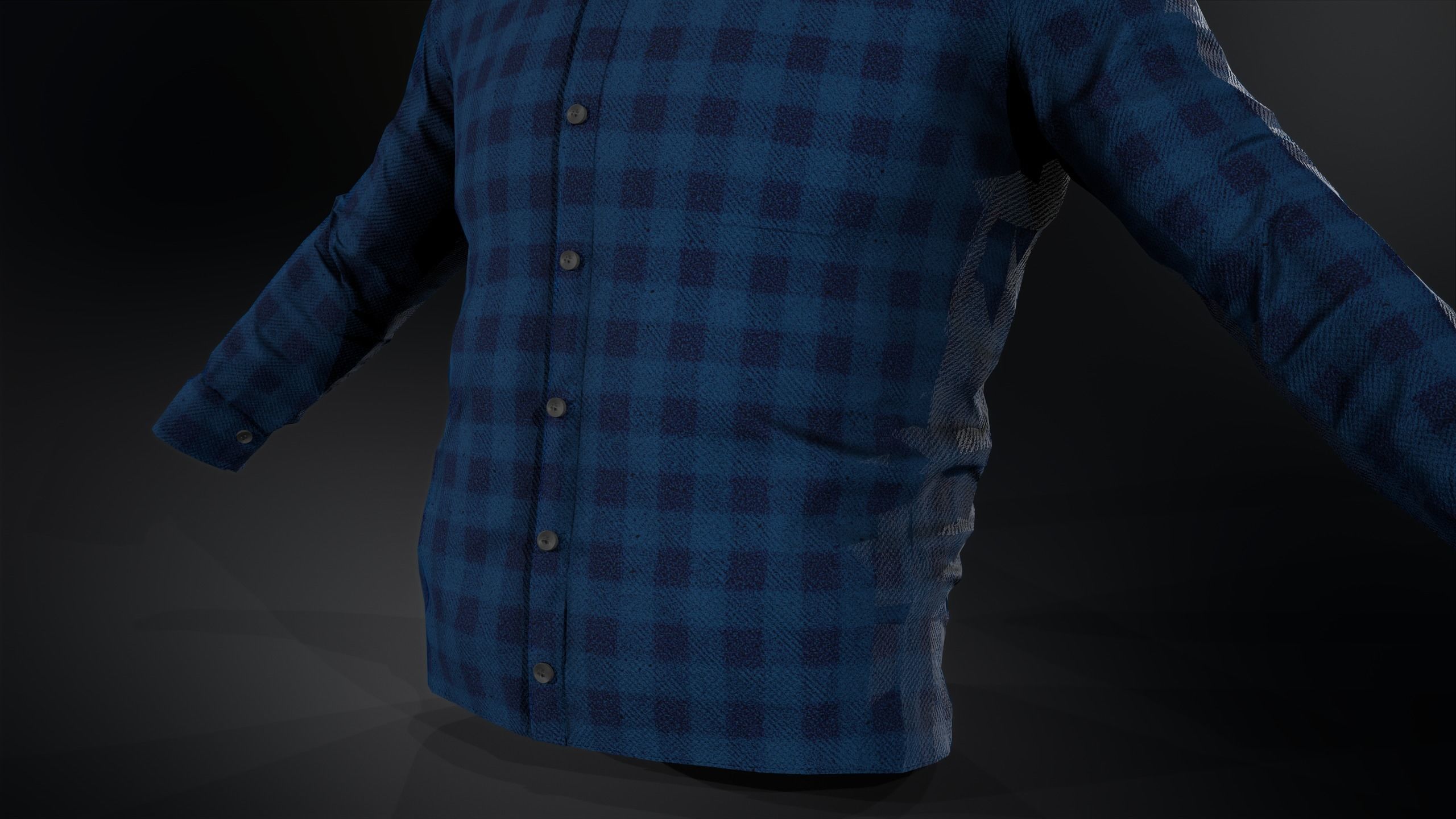 Blue Flannel Button Up Shirt Low-poly 3D model_8