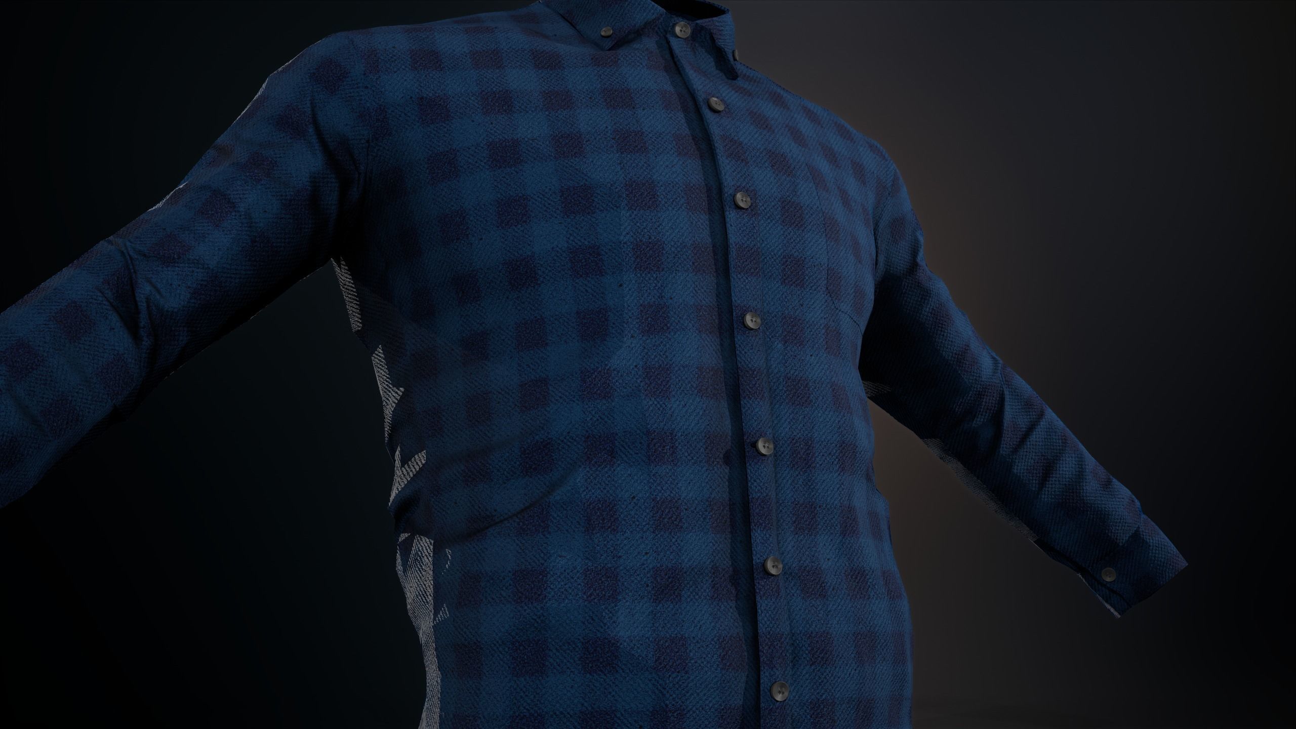 Blue Flannel Button Up Shirt Low-poly 3D model_11