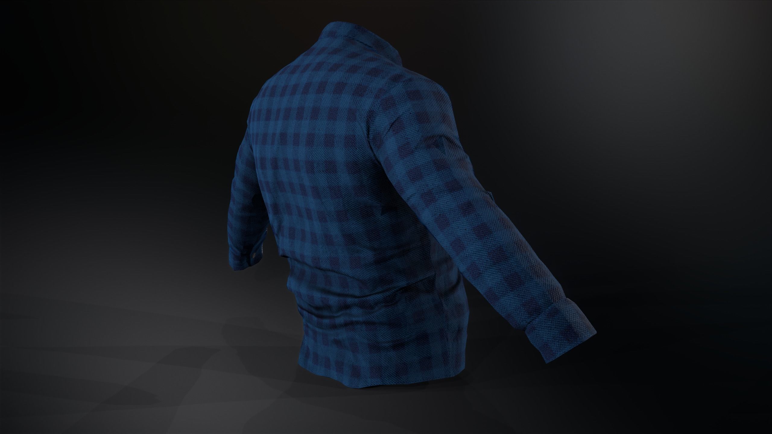Blue Flannel Button Up Shirt Low-poly 3D model_5