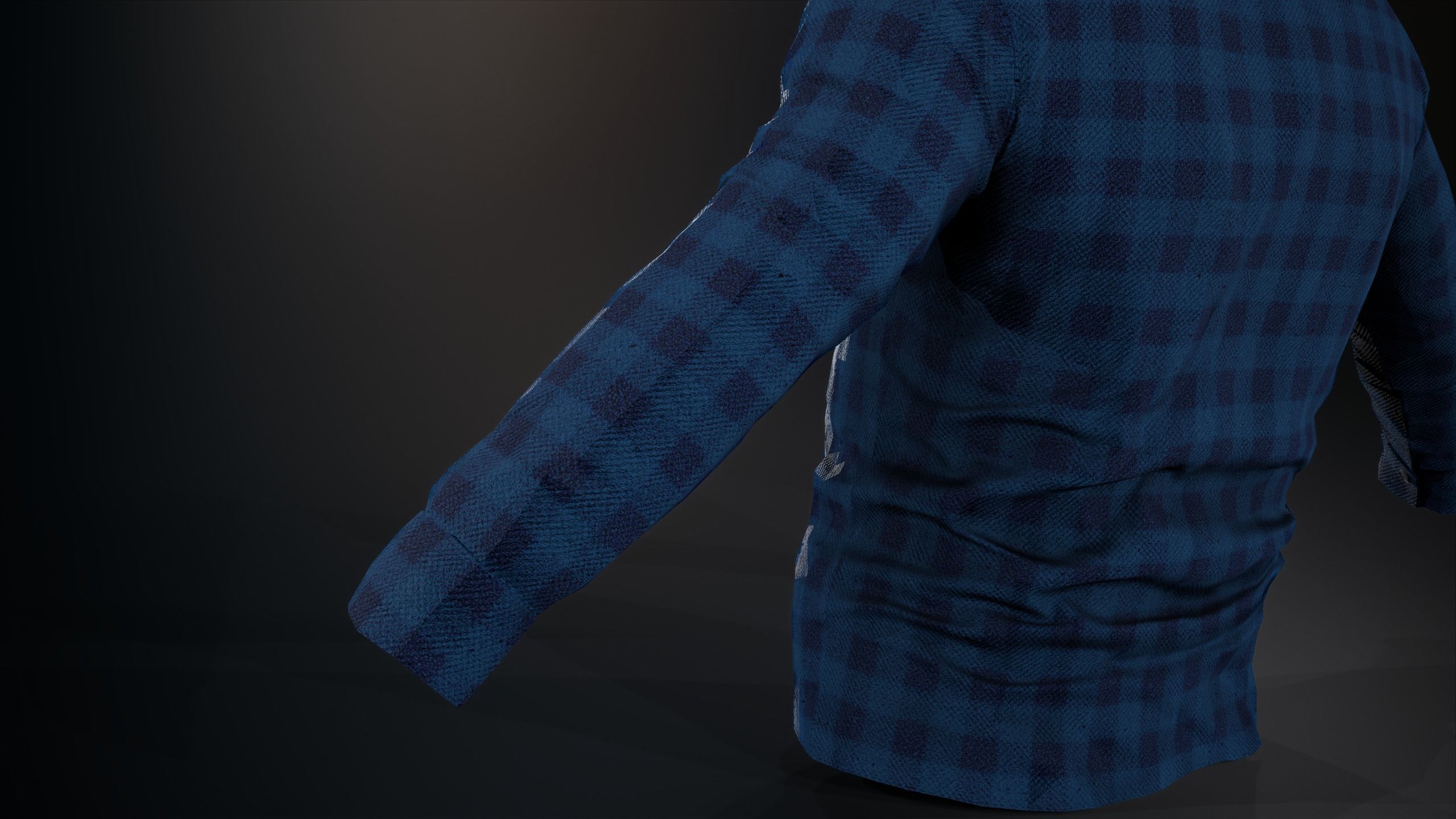 Blue Flannel Button Up Shirt Low-poly 3D model_9