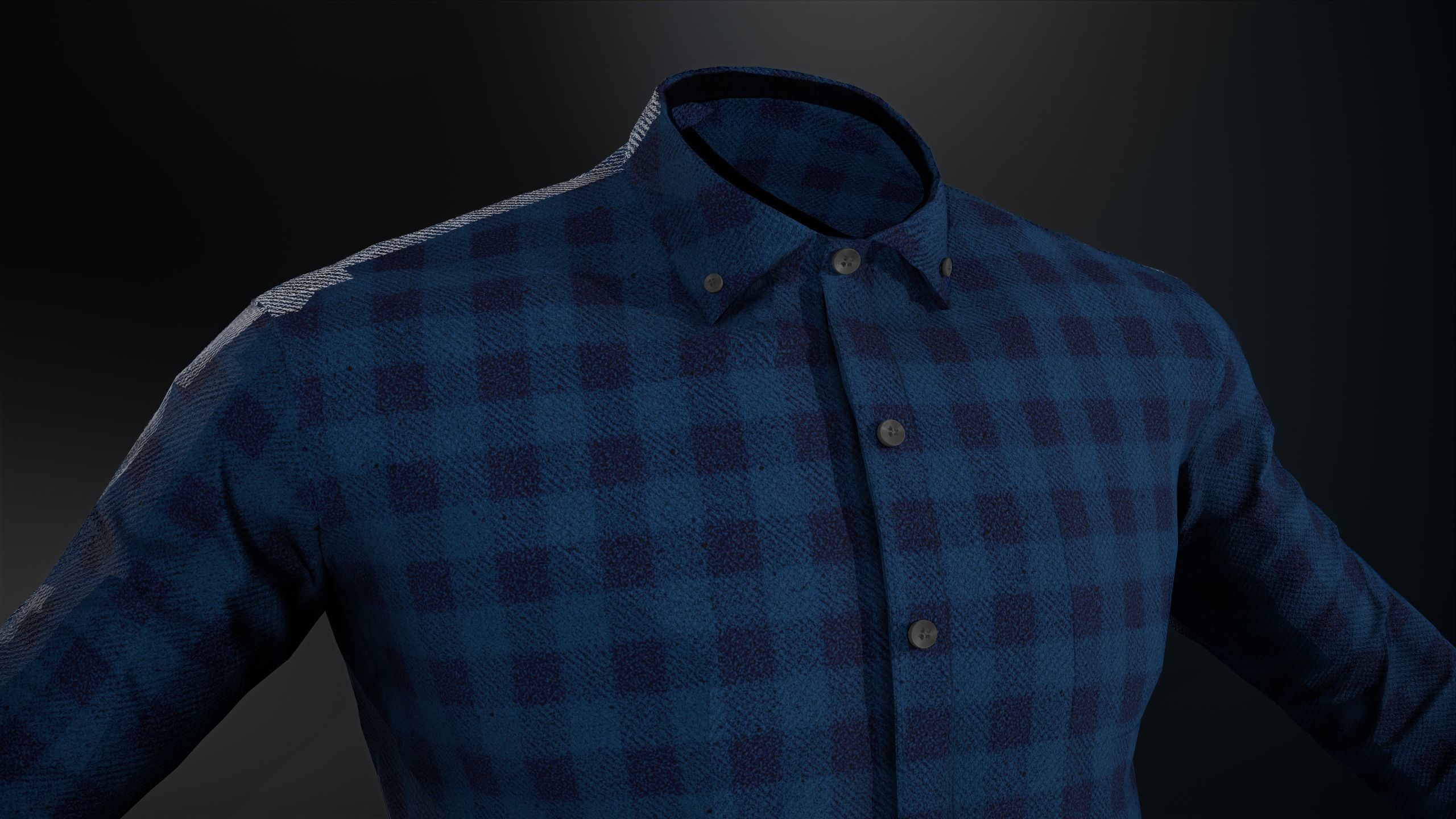Blue Flannel Button Up Shirt Low-poly 3D model_7