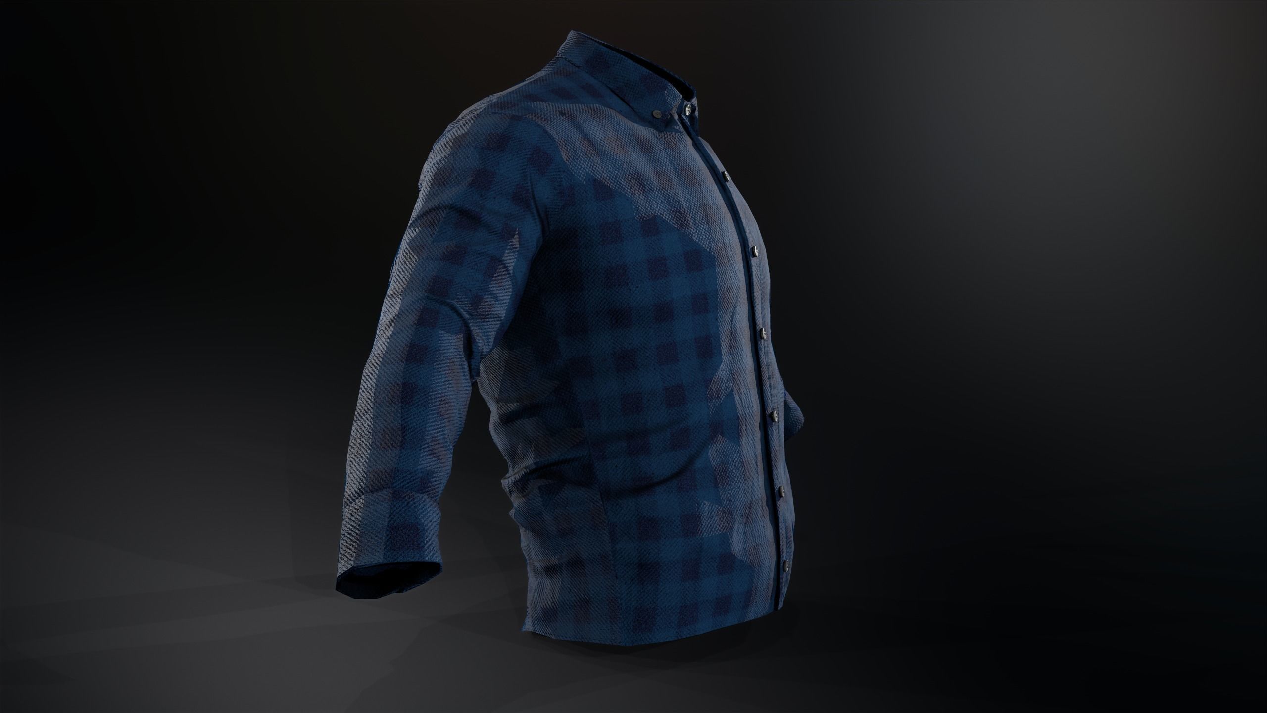 Blue Flannel Button Up Shirt Low-poly 3D model_4