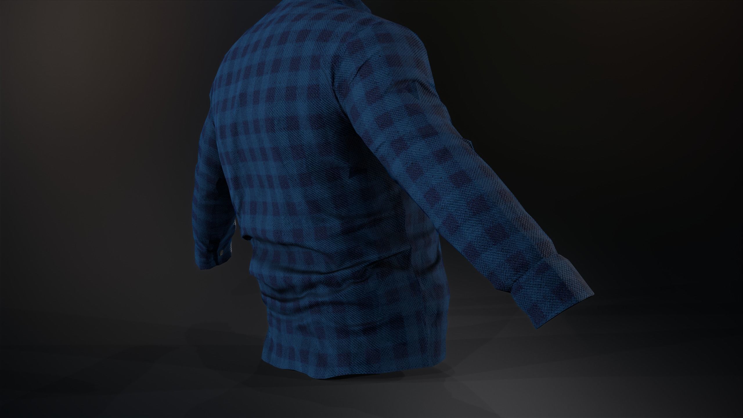 Blue Flannel Button Up Shirt Low-poly 3D model_10