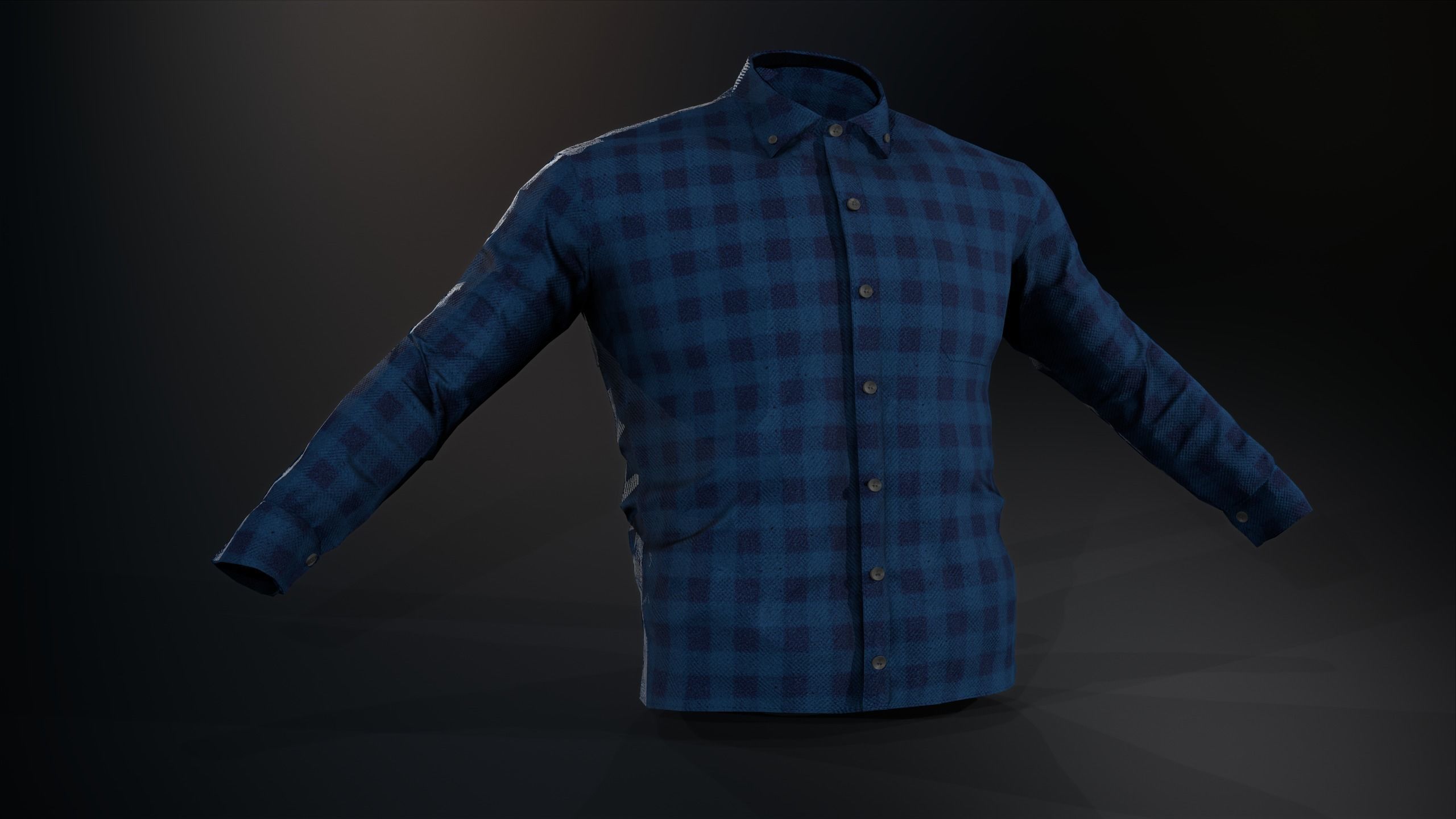 Blue Flannel Button Up Shirt Low-poly 3D model_1