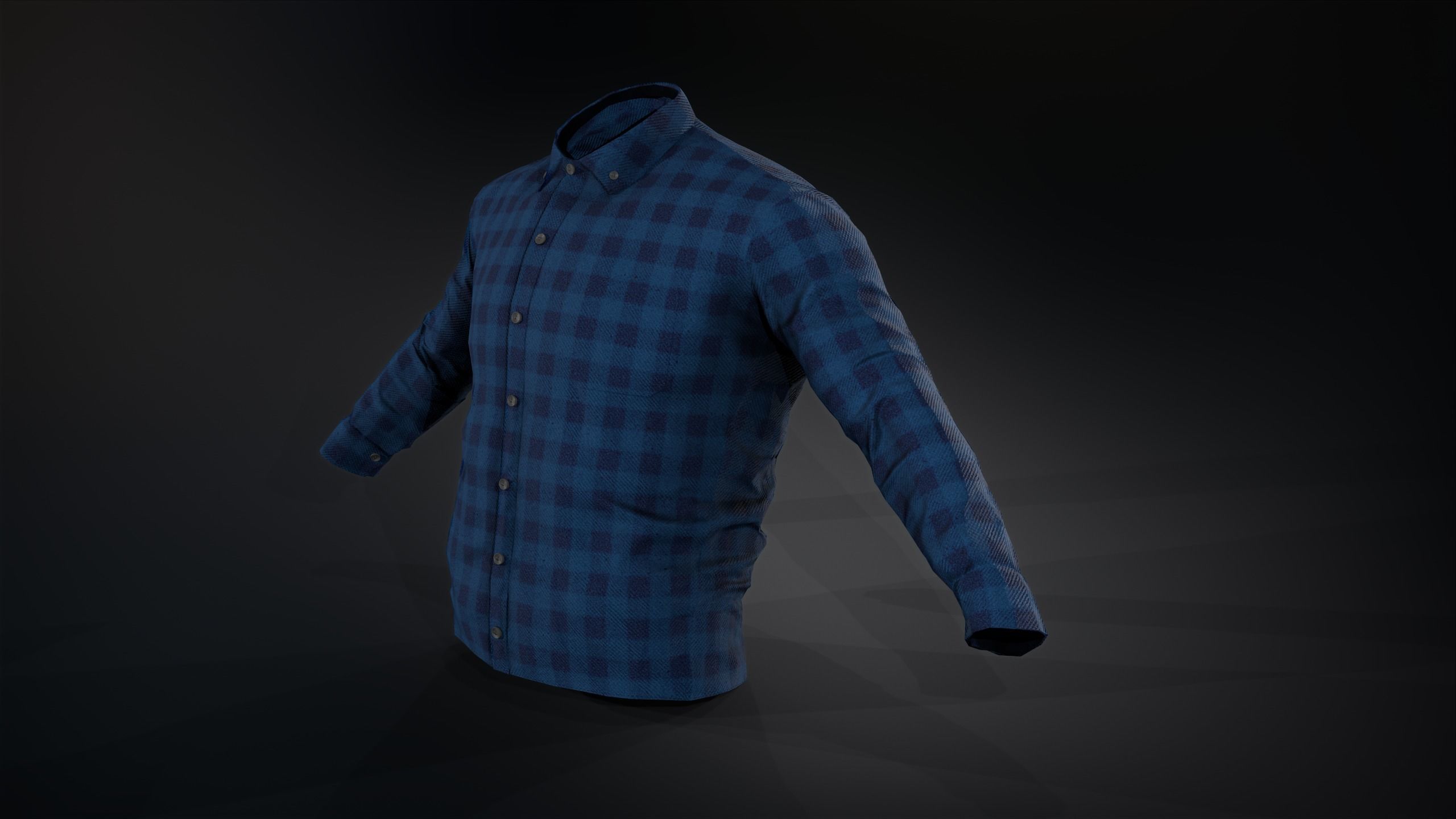 Blue Flannel Button Up Shirt Low-poly 3D model_2