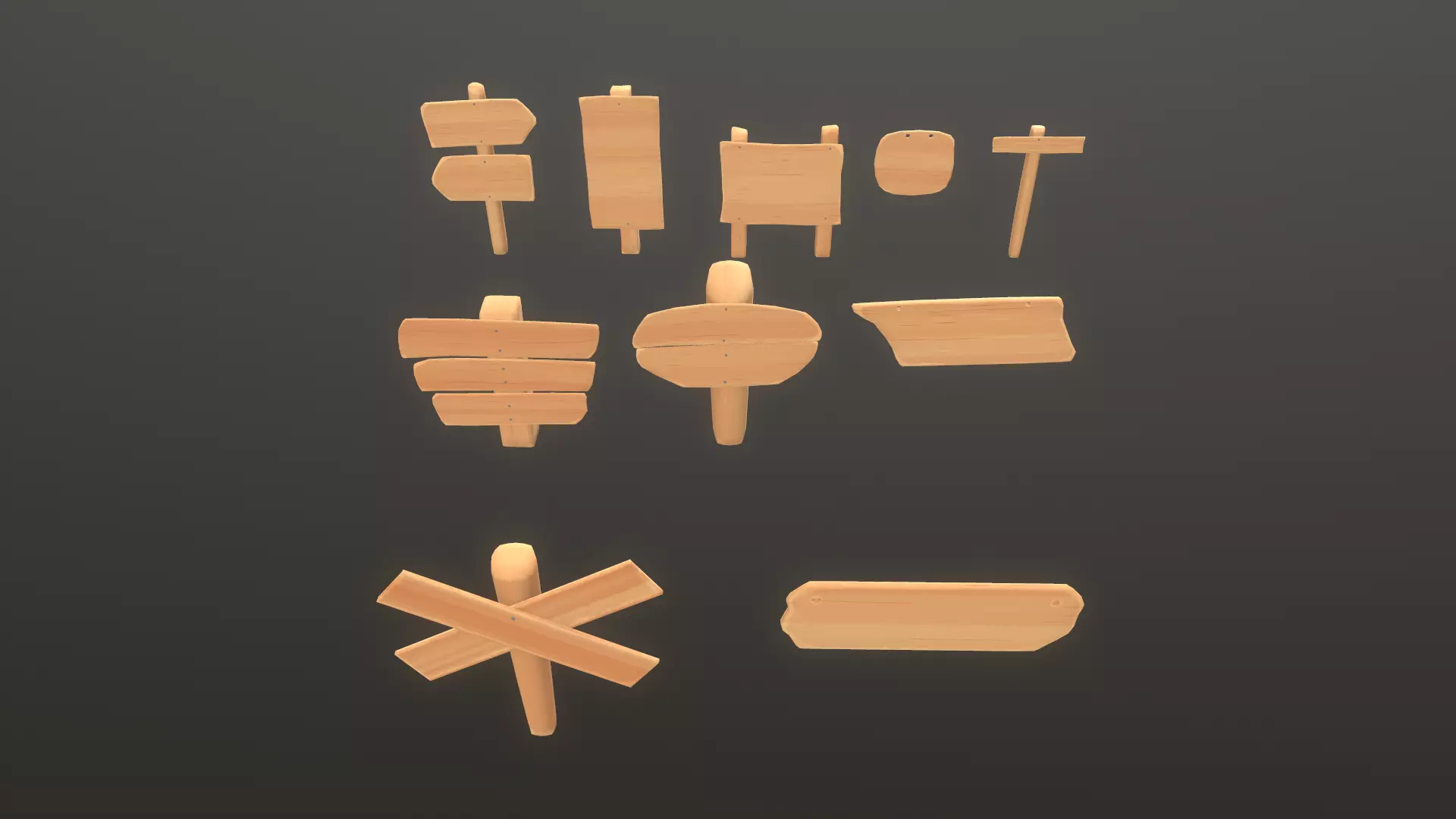 Stylized Wooden signs Pack Low-poly 3D model