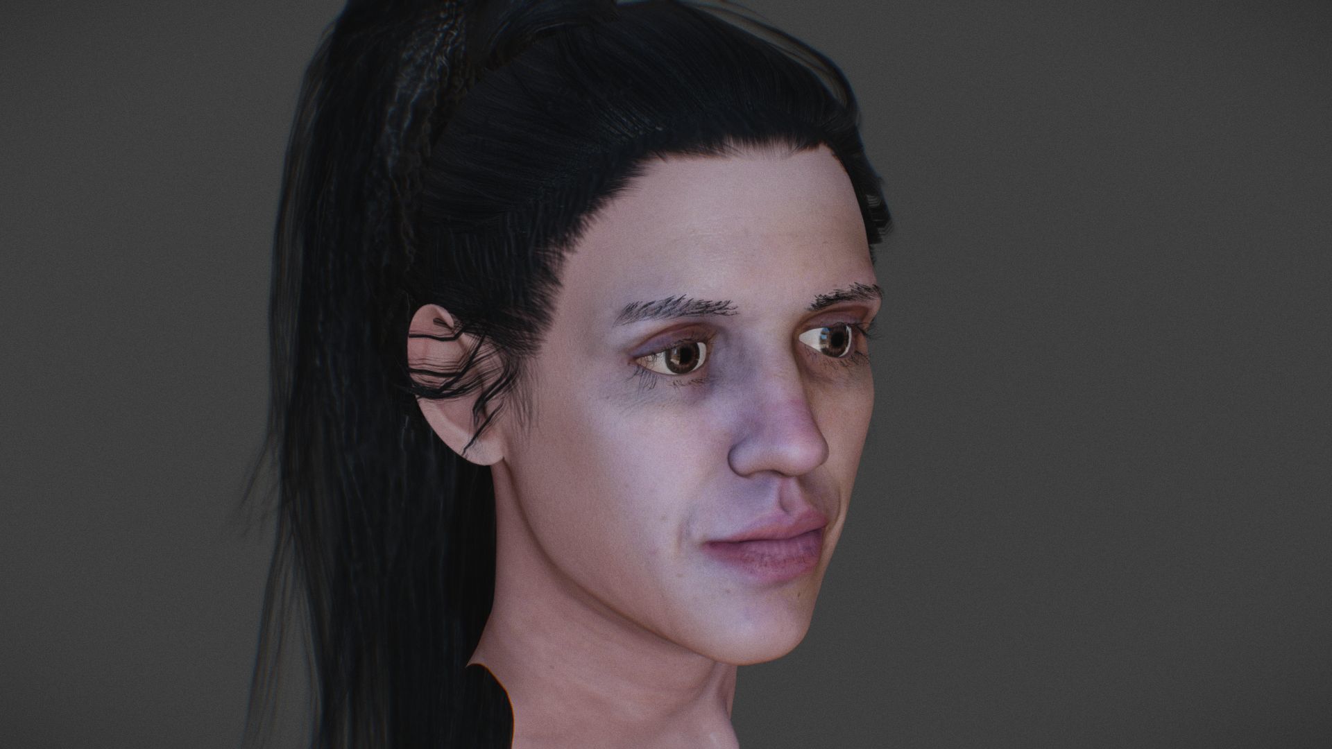Realistic Female head textured Low-poly 3D model_1
