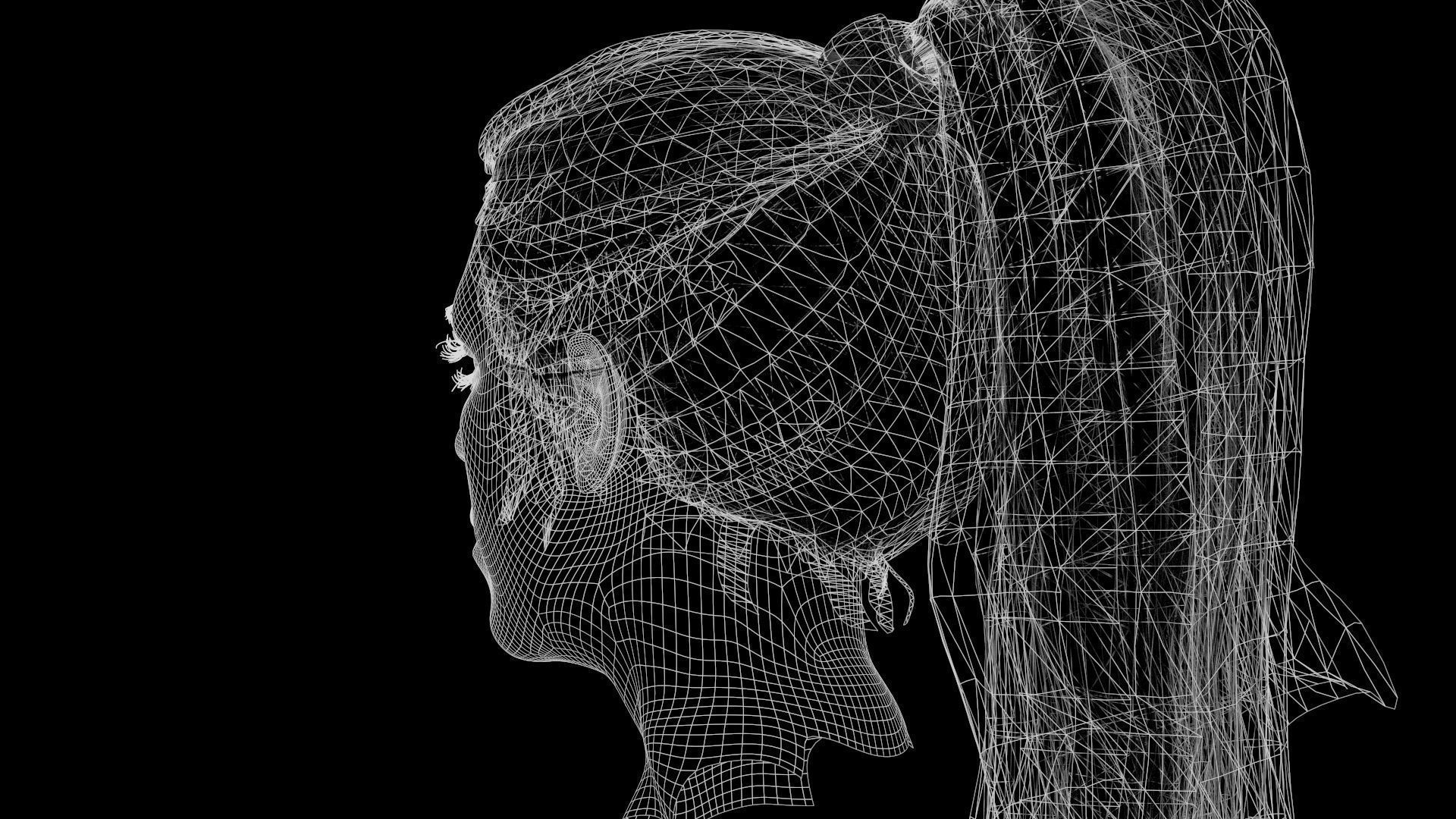 Realistic Female head textured Low-poly 3D model_11