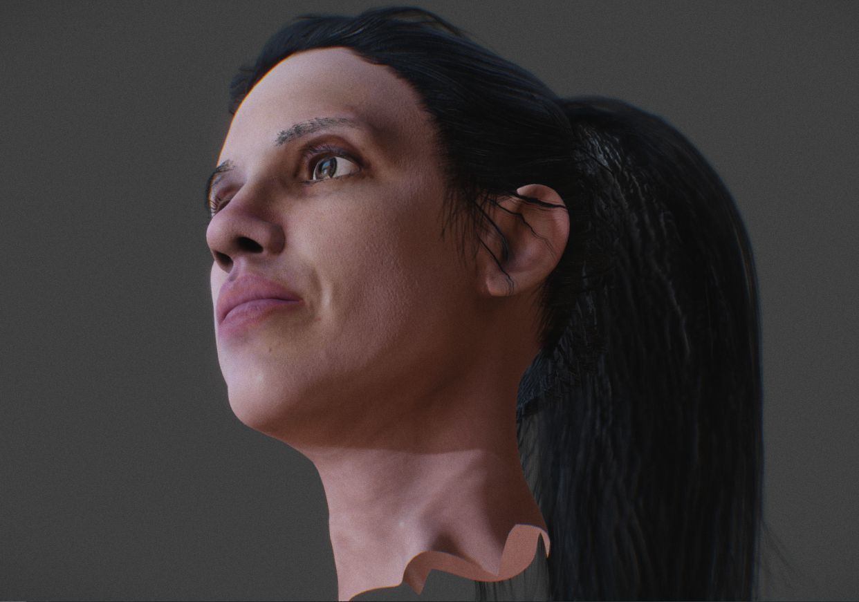 Realistic Female head textured Low-poly 3D model_6
