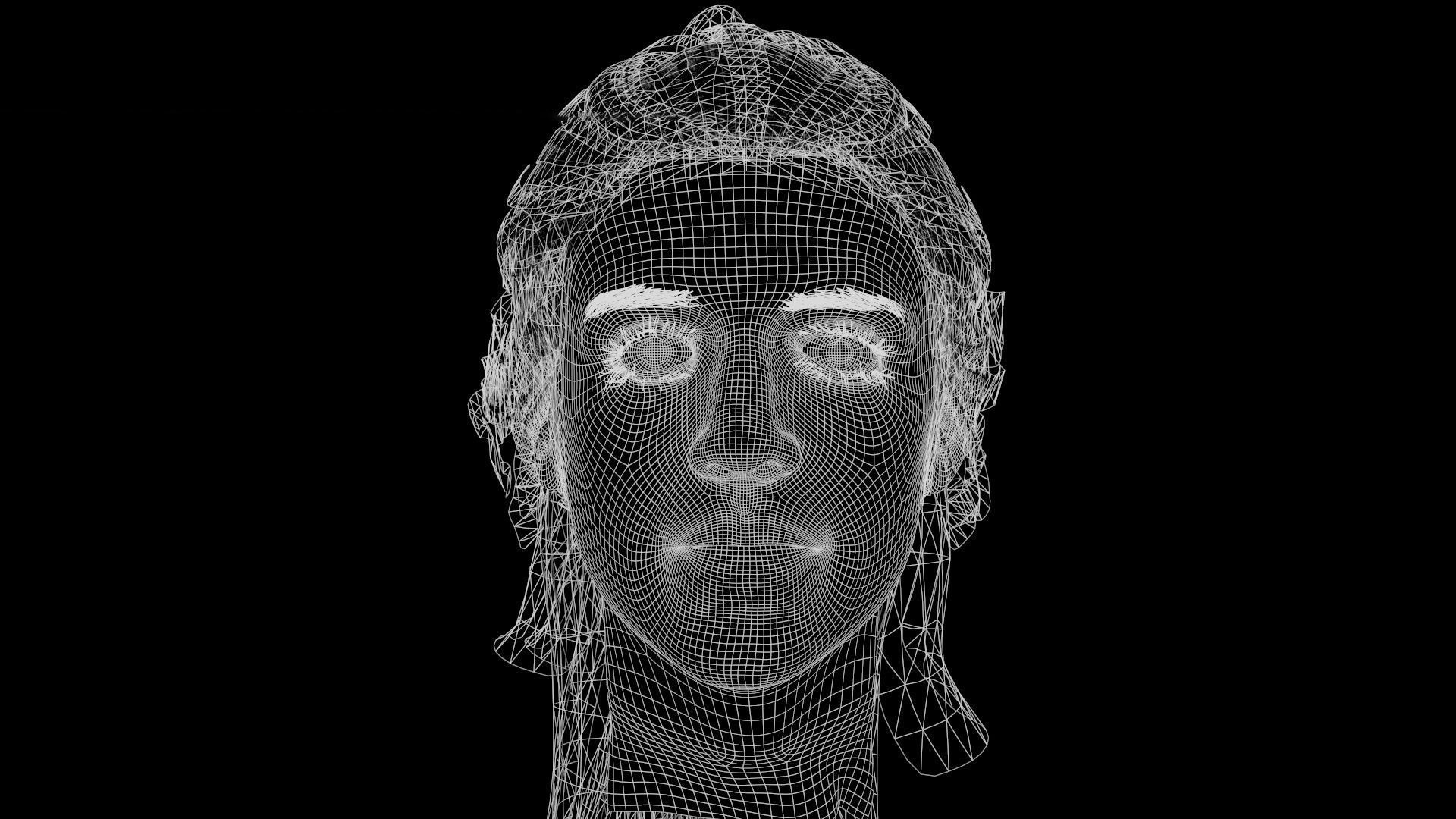 Realistic Female head textured Low-poly 3D model_10