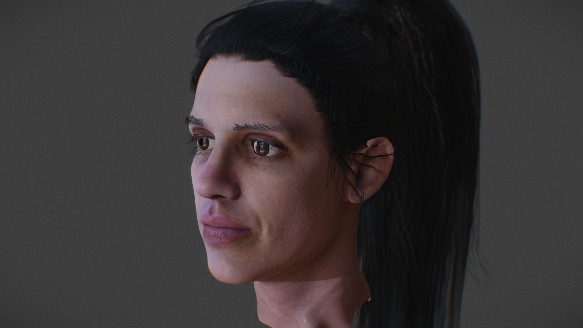 Realistic Female head textured Low-poly 3D model_2