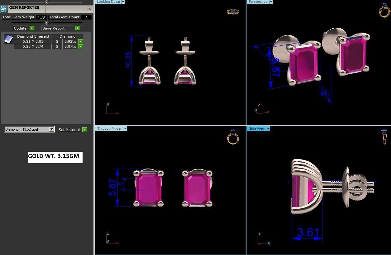 Diamond Stud Princess Stone Earrings 3dmodel 3D print model_2