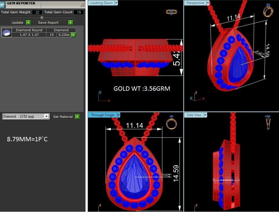Women Pear Stone necklace 3dm stl render detail  3D print model_38