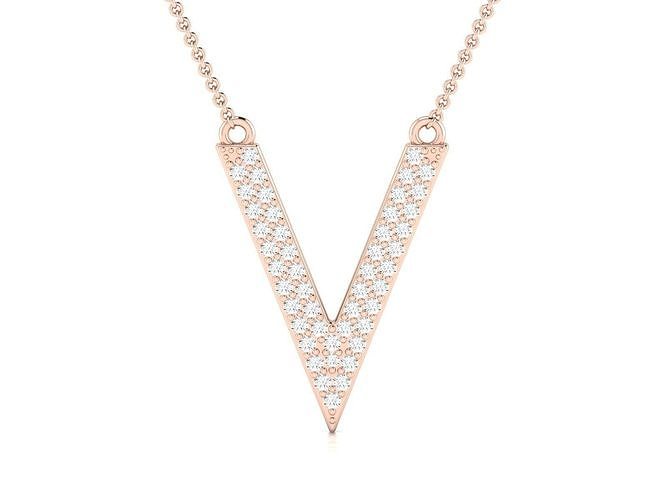 V pendant 3dm render detail rose gold diamond bar necklace 3D print model