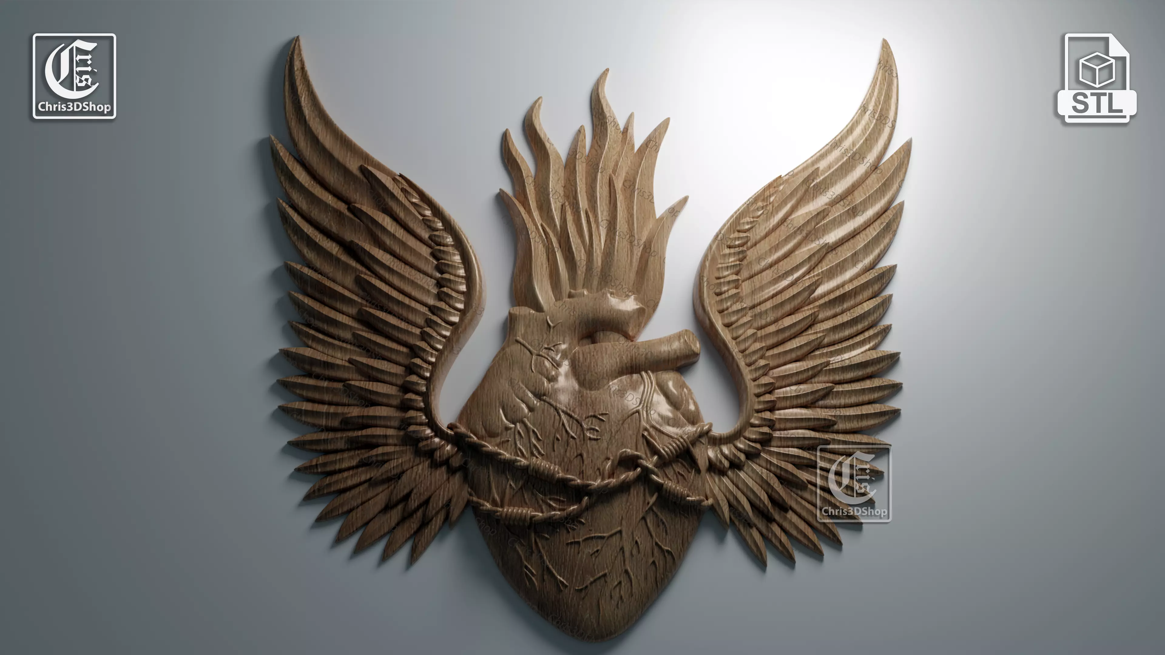 Burning Heart - 3D STL File For CNC and 3D Printer 3D print model
