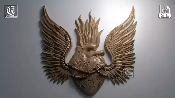 Burning Heart - 3D STL File For CNC and 3D Printer  3D print model