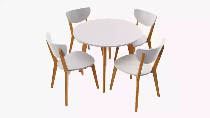Round dining table with chairs 02 3D model