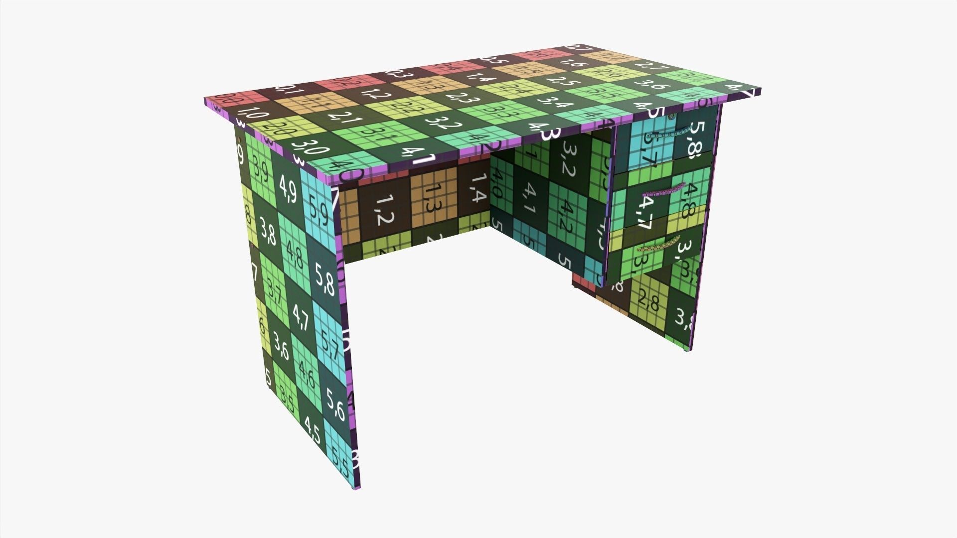 Student desk with drawers 3D model_7