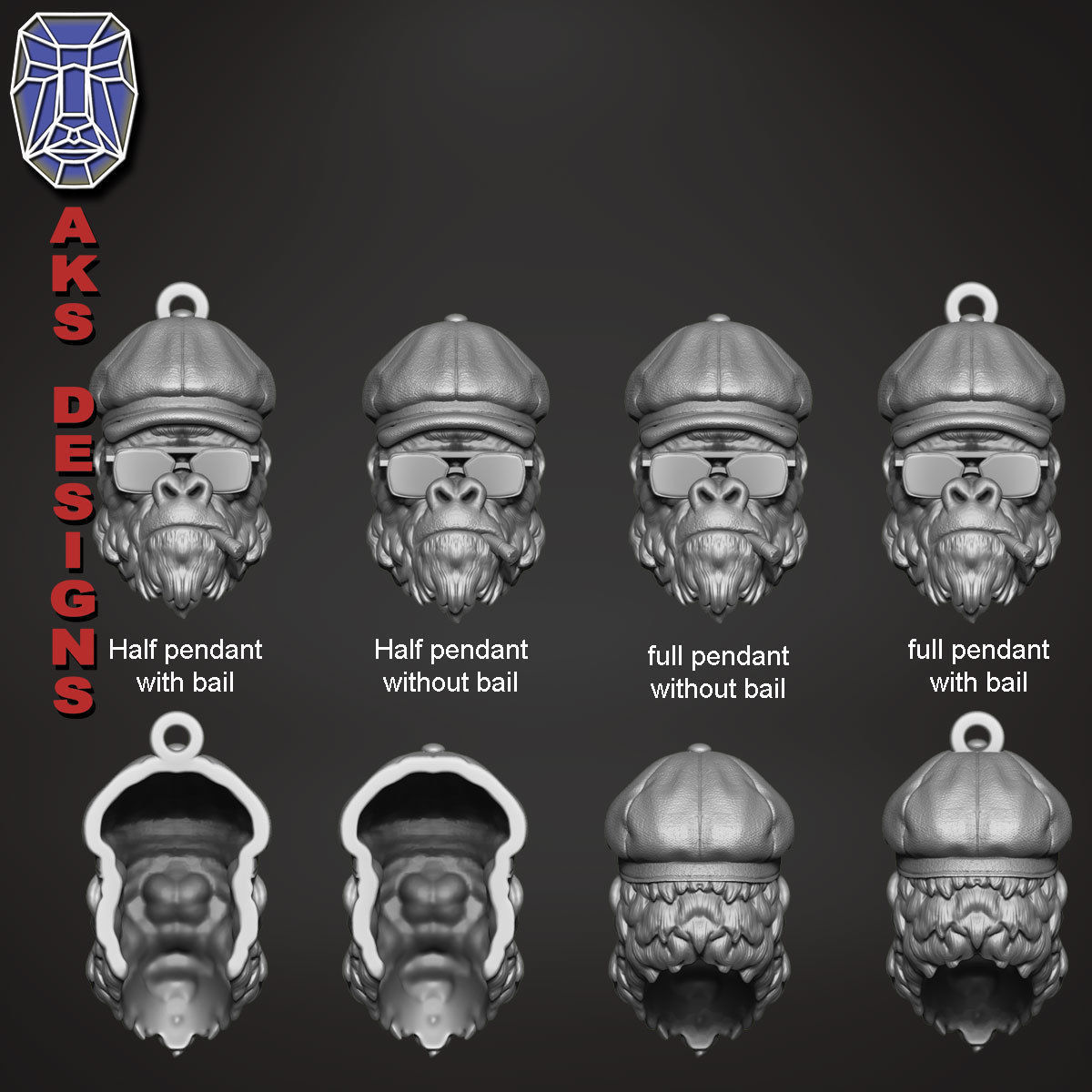 Animal Pendant jewelry Gangster gorilla smoking version 2 3D print model_7