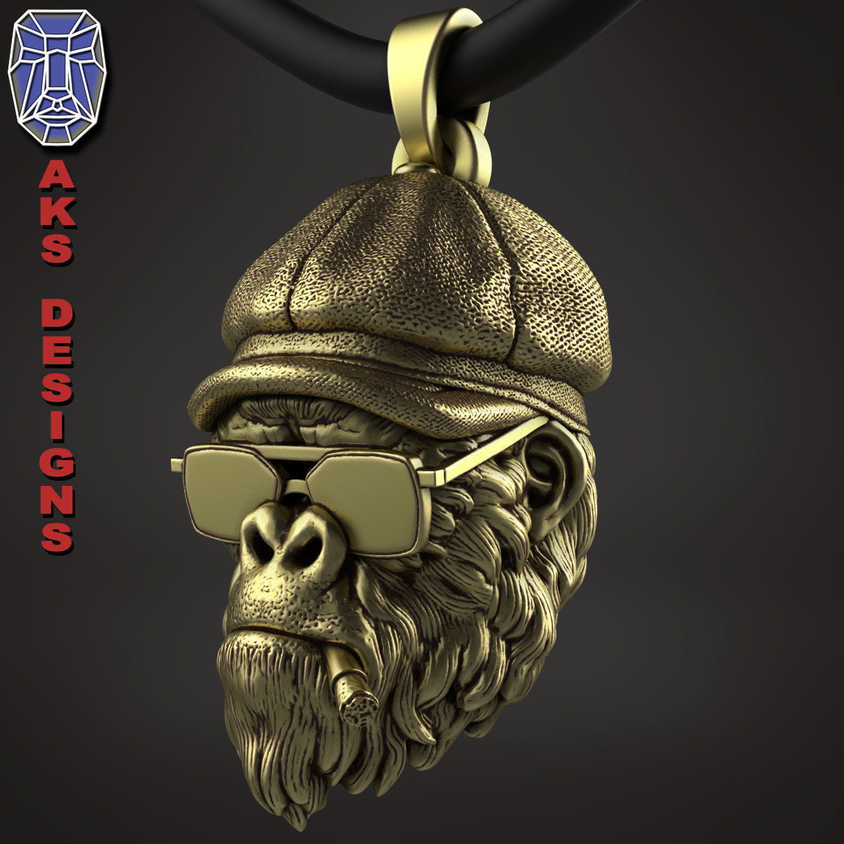 Animal Pendant jewelry Gangster gorilla smoking version 2 3D print model_11