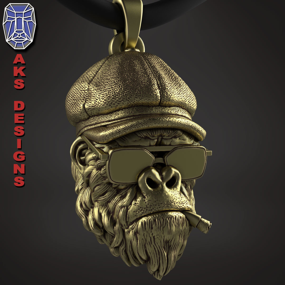 Animal Pendant jewelry Gangster gorilla smoking version 2 3D print model_14
