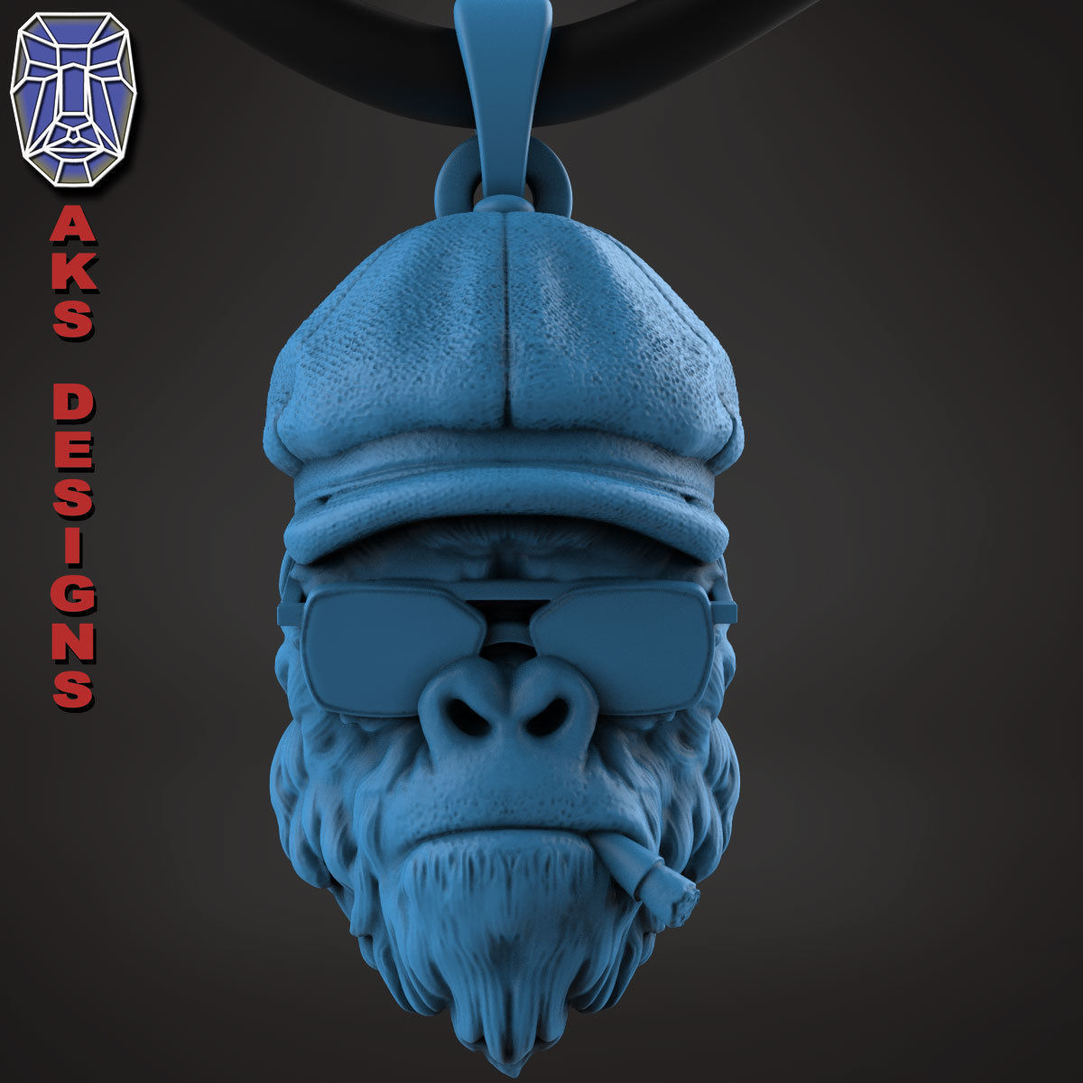 Animal Pendant jewelry Gangster gorilla smoking version 2 3D print model_17
