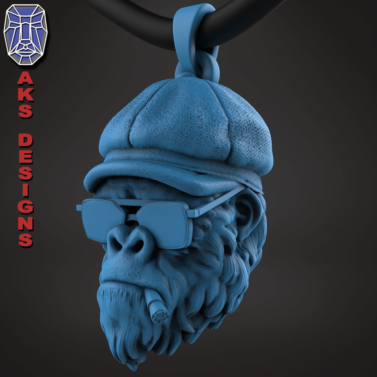 Animal Pendant jewelry Gangster gorilla smoking version 2 3D print model_18
