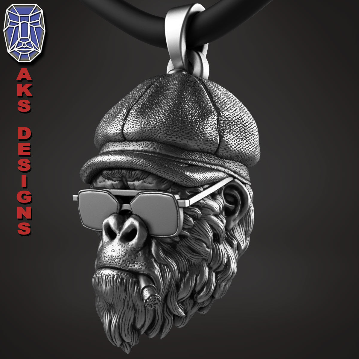 Animal Pendant jewelry Gangster gorilla smoking version 2 3D print model_1
