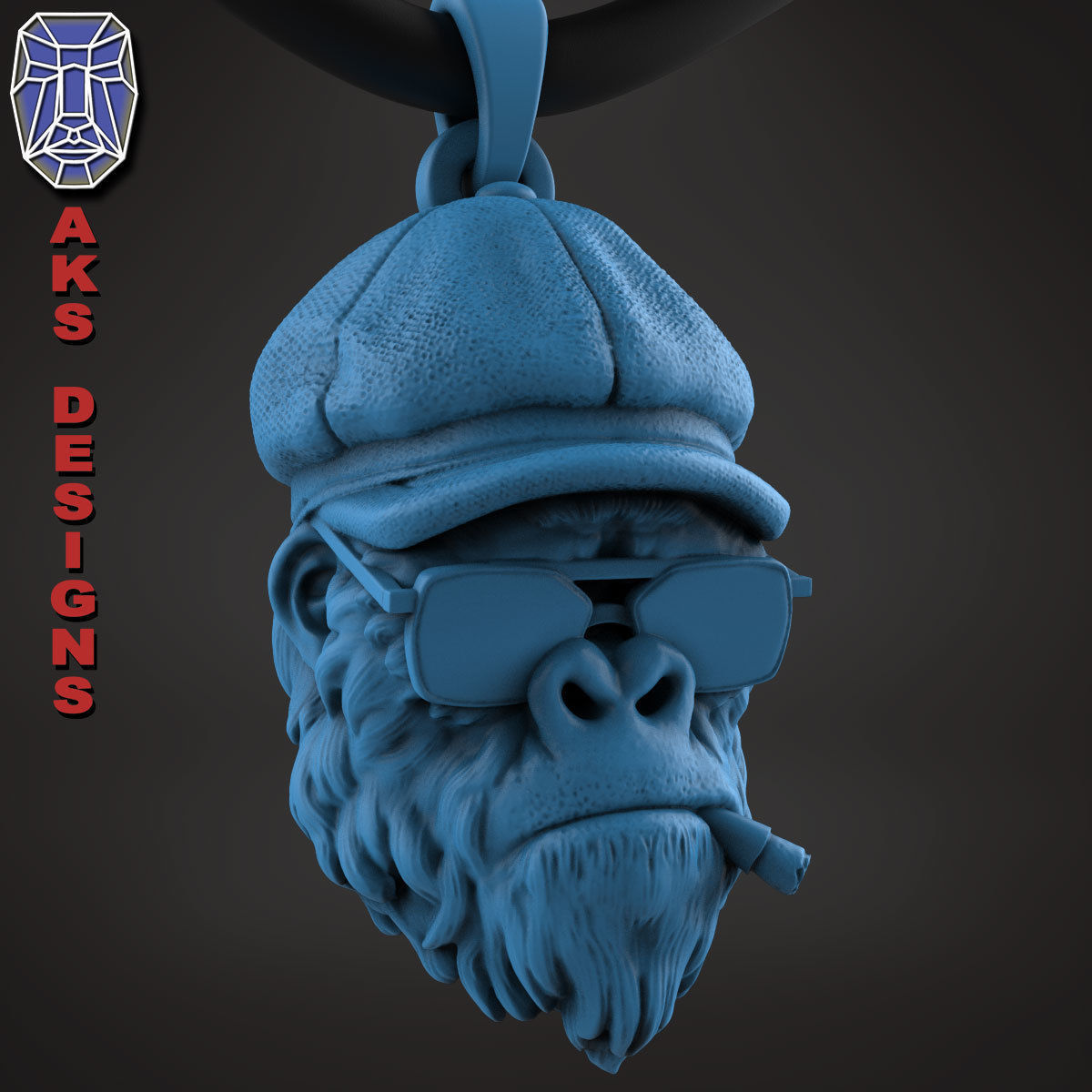Animal Pendant jewelry Gangster gorilla smoking version 2 3D print model_21