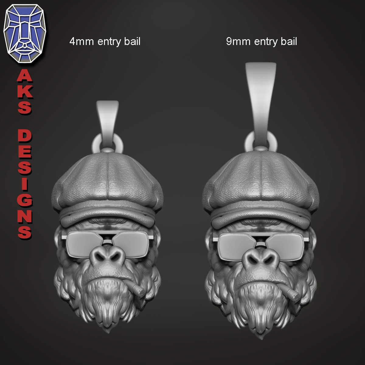 Animal Pendant jewelry Gangster gorilla smoking version 2 3D print model_8