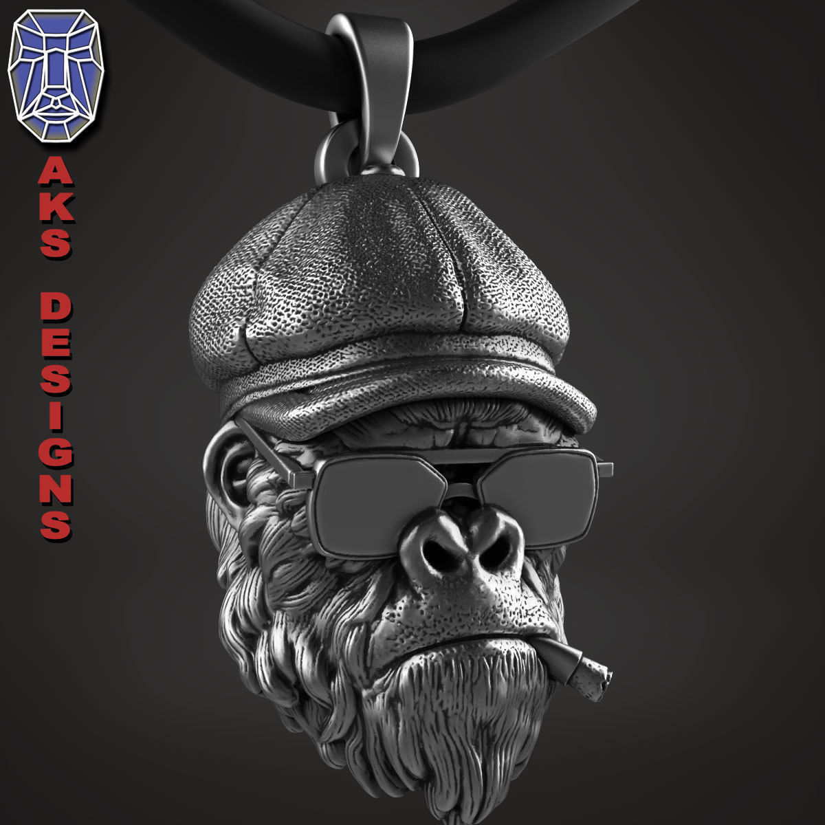 Animal Pendant jewelry Gangster gorilla smoking version 2 3D print model_4