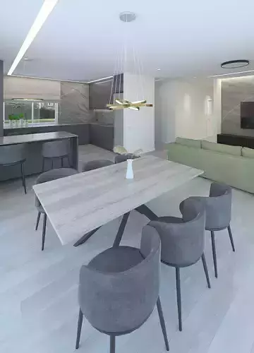 Amazing living room with green sofa