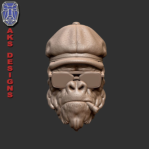 Gangster gorilla smoking with hat Bas relief 3D print model