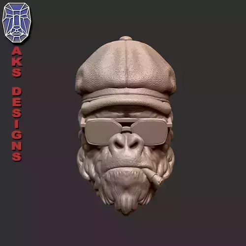 Gangster gorilla smoking with hat Bas relief 3D print model