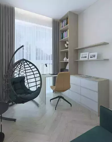 Great work room with green sofa